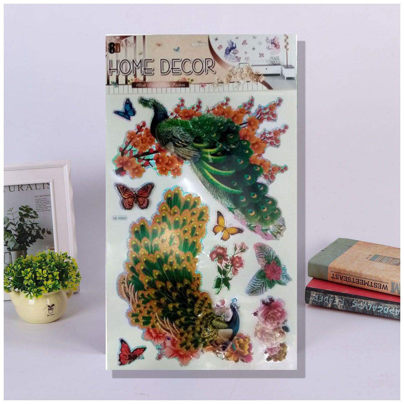 Laser peacock decorative wall stickers Laser 3D peacock three-dimensional wall stickers DIY layer wall stickers