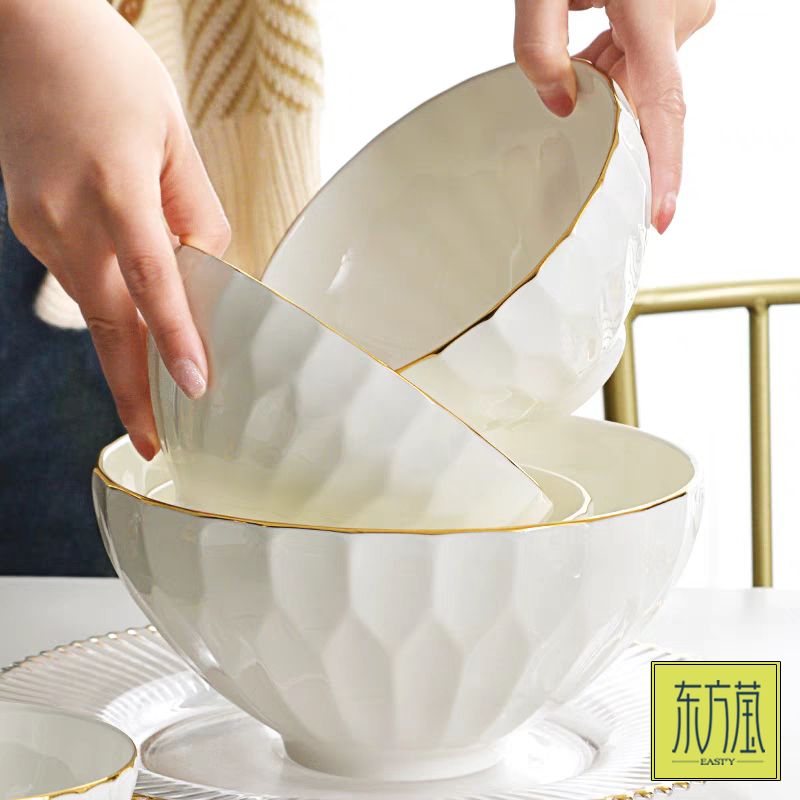 Ceramic bowls, gift bowls, rice bowls, household bowls, small bowls, noodle bowls, salad bowls, soup bowls, bone China bowls, solid-color golden edge bowls, irregular-shaped bowls, relief bowls Specification image