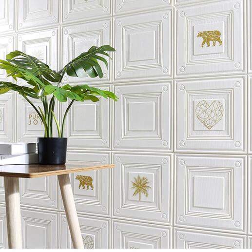 printed European square lattice  Wooden grid TV background  anti-collision wall sticker and celling 3D wall sticker home office business place with decorative soft installation moisture-proof  thumbnail