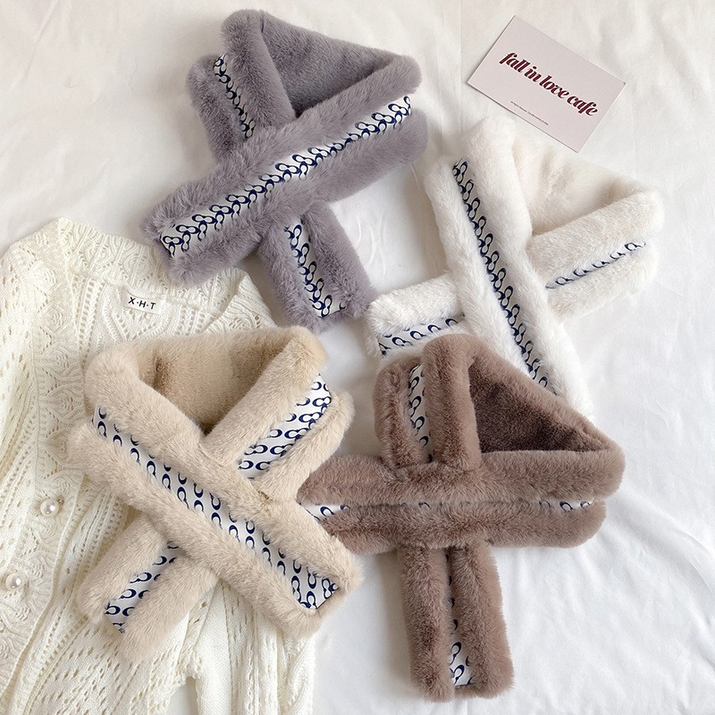 简爱丝缘泫雅风秋冬保暖毛毛围巾冬季韩版百搭装饰懒兔毛手感学生围脖交叉详情图5