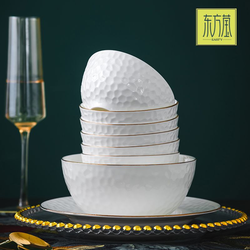 Ceramic bowls, gift bowls, rice bowls, bone China bowls, household bowls, noodle bowls, soup bowls, salad bowls, pork rib bowls, large bowls, small soup bowls, small bowls, solid color with gold edges Application Scenario