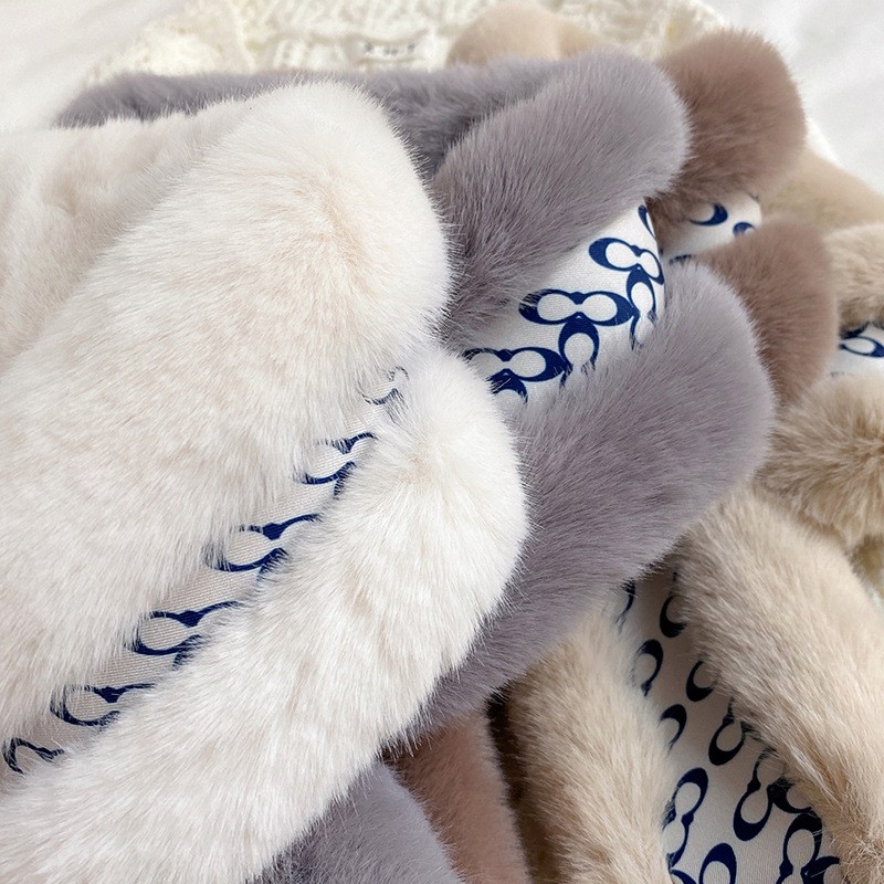 简爱丝缘泫雅风秋冬保暖毛毛围巾冬季韩版百搭装饰懒兔毛手感学生围脖交叉详情图7