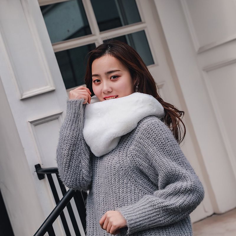 Jian 'ai Siyuan Factory direct sales, export for foreign trade, winter solid color fake fur scarf, imitation fur cross scarf head details Picture