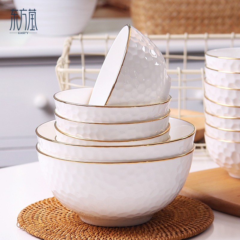 Ceramic bowls, gift bowls, rice bowls, bone China bowls, household bowls, noodle bowls, soup bowls, salad bowls, pork rib bowls, large bowls, small soup bowls, small bowls, solid color with gold edges detail image 5