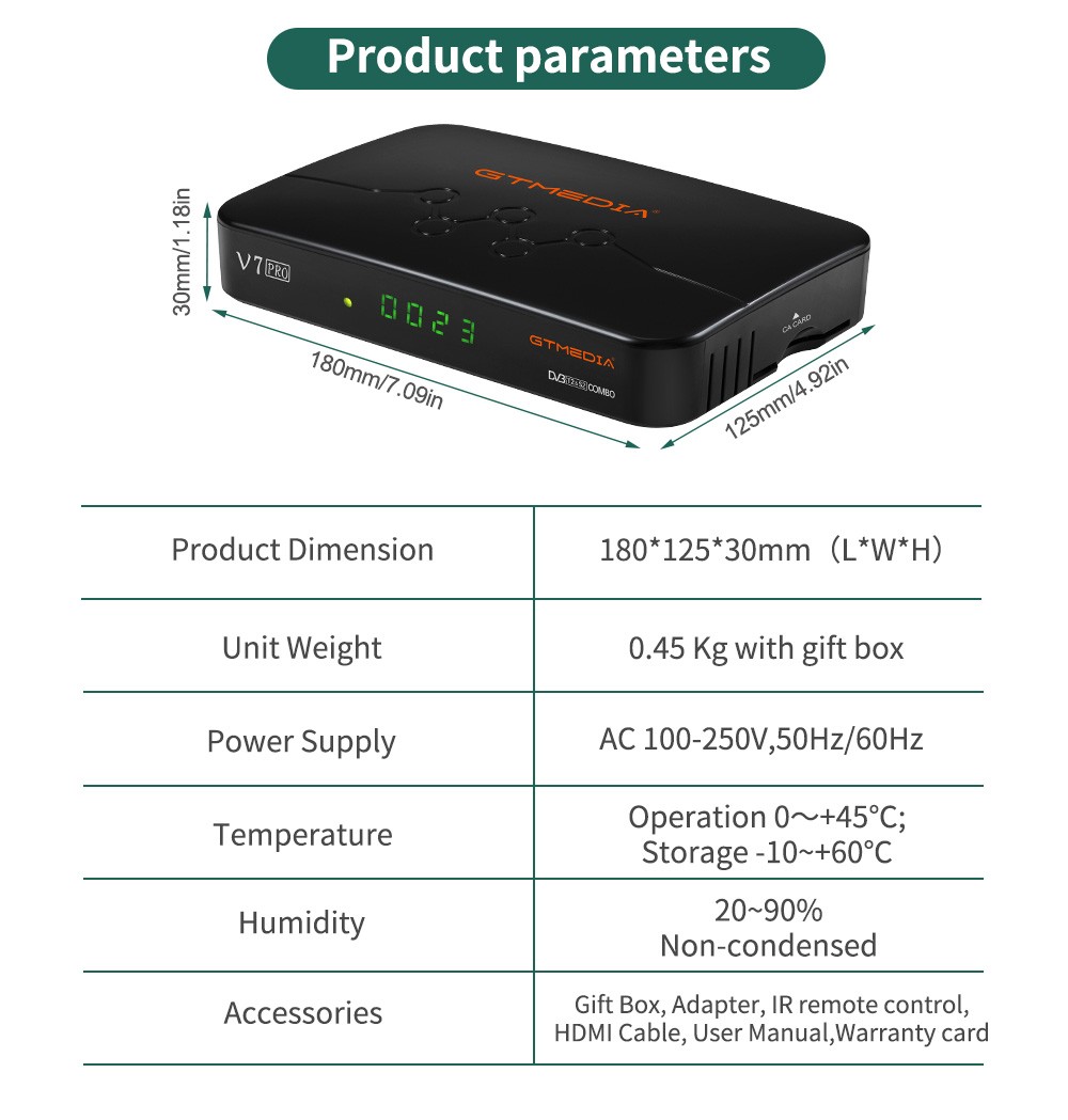 GTMEDIA V7PRO set-top box with wifiH.265T2MI, Spanish T2, Brazilian 1080P TVBOX detail image 6