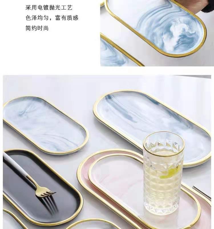 Nordic ins creative and simple marble-patterned ceramic plates, oval plates, steak plates, home storage, jewelry plates, trays detail image 7