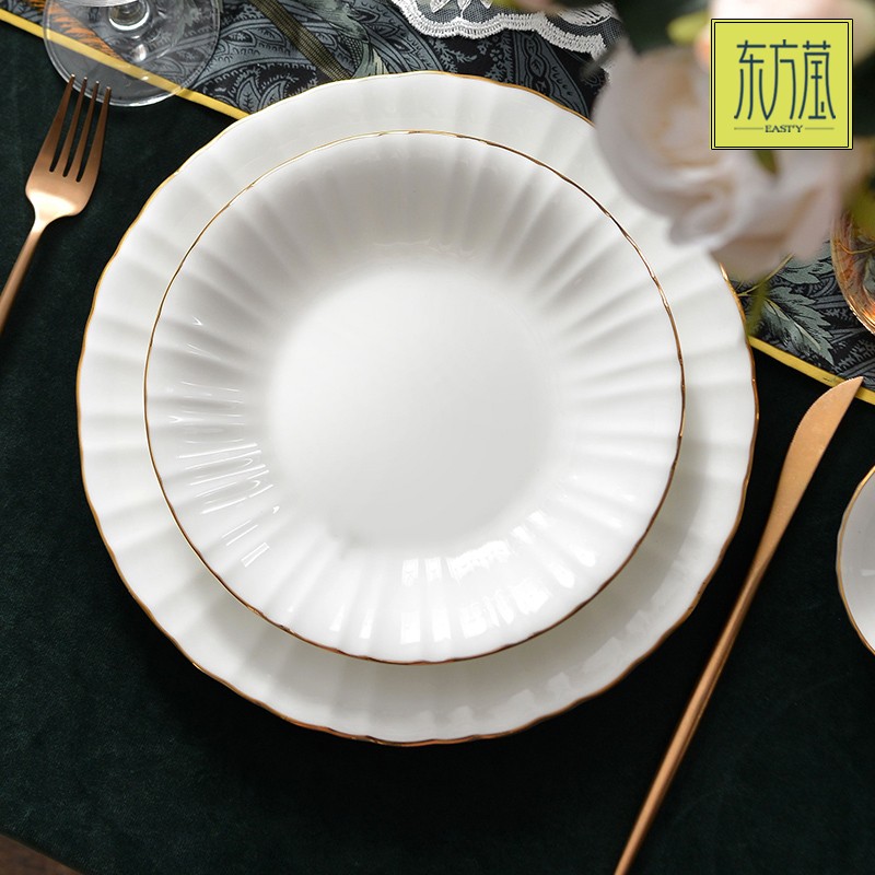 Ceramic bowls, gift bowls, bone China bowls, tableware, gift sets, bowl, plate and dish sets, bone China plates, bone China bowls, solid-color tableware with gold edges detail image 8