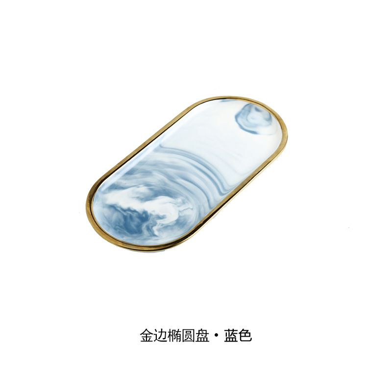 Nordic ins creative and simple marble-patterned ceramic plates, oval plates, steak plates, home storage, jewelry plates, trays Specification image