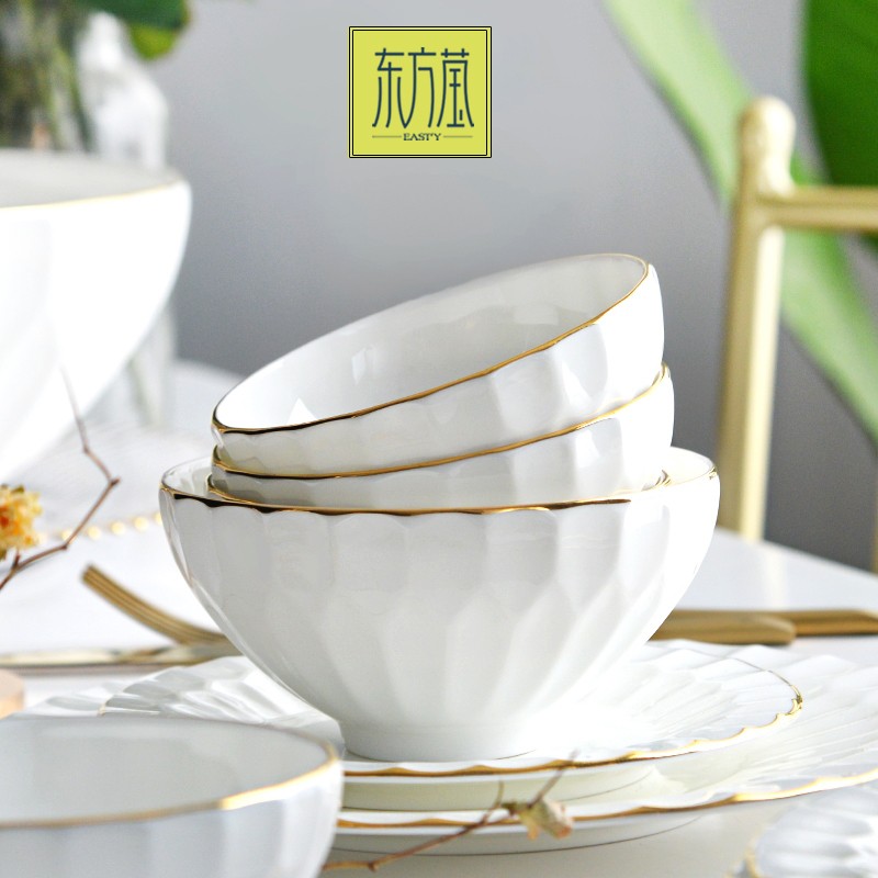 Ceramic bowls, gift bowls, rice bowls, household bowls, small bowls, noodle bowls, salad bowls, soup bowls, bone China bowls, solid-color golden edge bowls, irregular-shaped bowls, relief bowls detail image 7