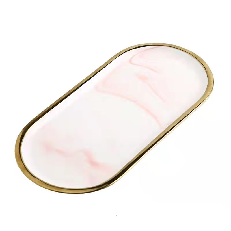 Nordic ins creative and simple marble-patterned ceramic plates, oval plates, steak plates, home storage, jewelry plates, trays Item Picture