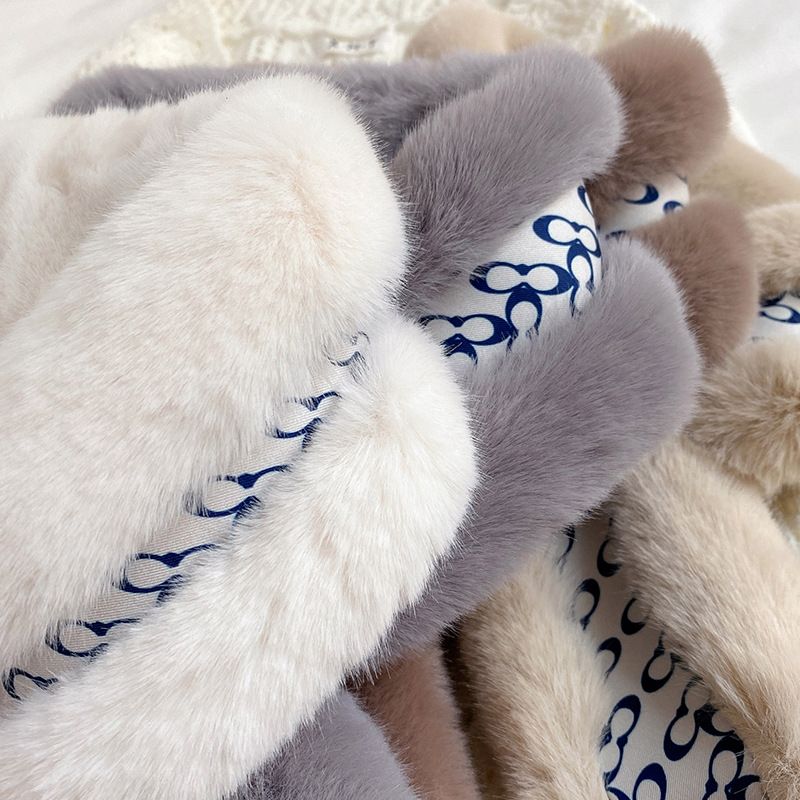 简爱丝缘泫雅风秋冬保暖毛毛围巾冬季韩版百搭装饰懒兔毛手感学生围脖交叉细节图