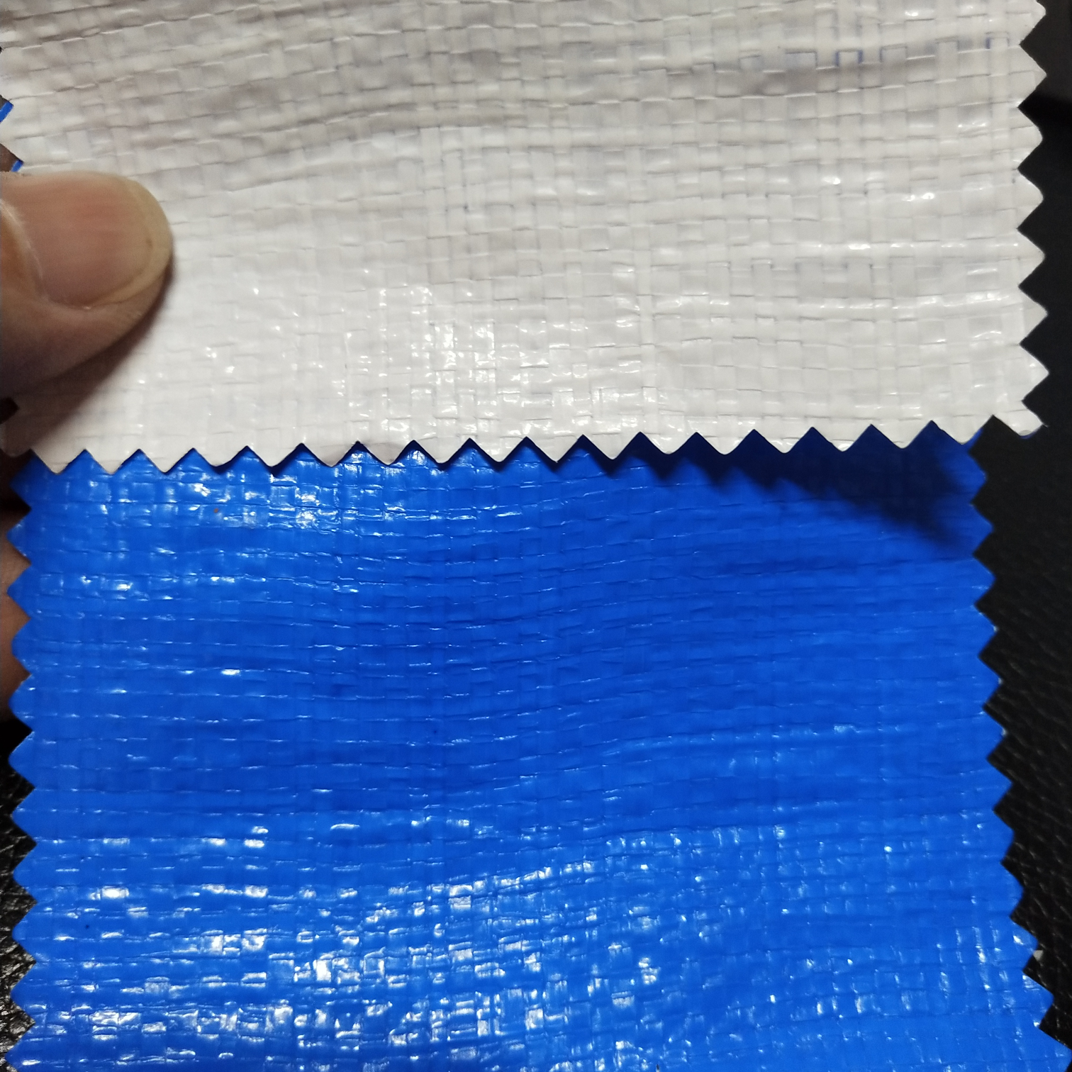双面淋膜245克蓝白PE防水布  塑料编织布  适用于花房篷布 汽车篷布 帐篷底布 各种手提袋  收纳箱专用面料
