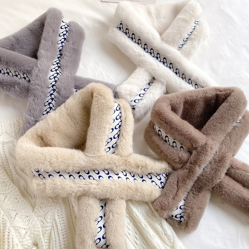 简爱丝缘泫雅风秋冬保暖毛毛围巾冬季韩版百搭装饰懒兔毛手感学生围脖交叉详情图3