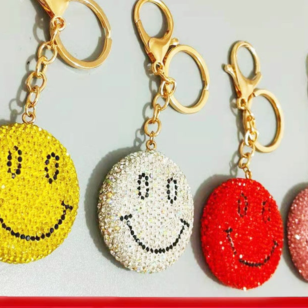 Point drill cute smiley face keychain three-piece set series