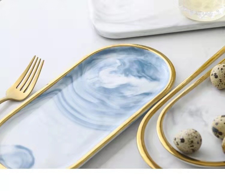 Nordic ins creative and simple marble-patterned ceramic plates, oval plates, steak plates, home storage, jewelry plates, trays detail image 6