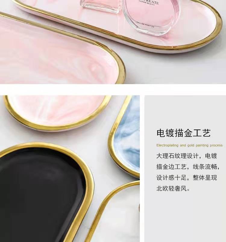 Nordic ins creative and simple marble-patterned ceramic plates, oval plates, steak plates, home storage, jewelry plates, trays detail image 2