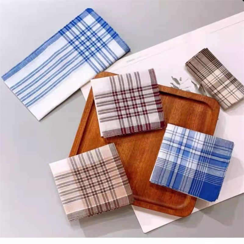 Small Fish Handkerchief Classic Hand Towel Old Handkerchief Striped Plaid Sweat-Wicking Towel 118