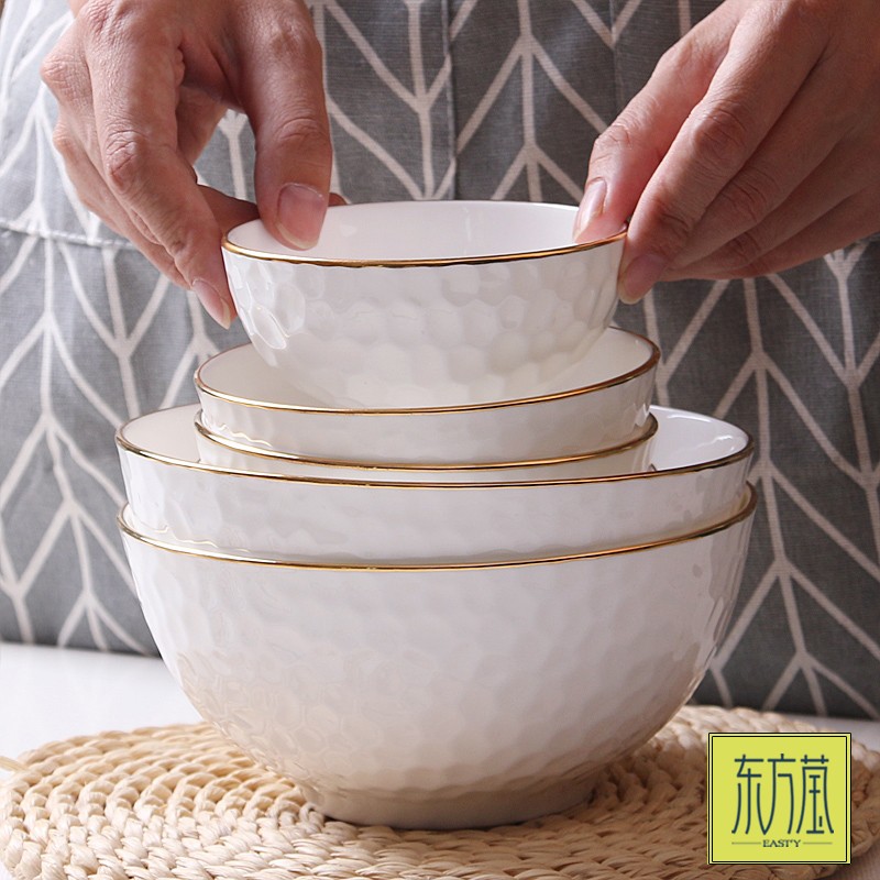 Ceramic bowls, gift bowls, rice bowls, bone China bowls, household bowls, noodle bowls, soup bowls, salad bowls, pork rib bowls, large bowls, small soup bowls, small bowls, solid color with gold edges detail image 4