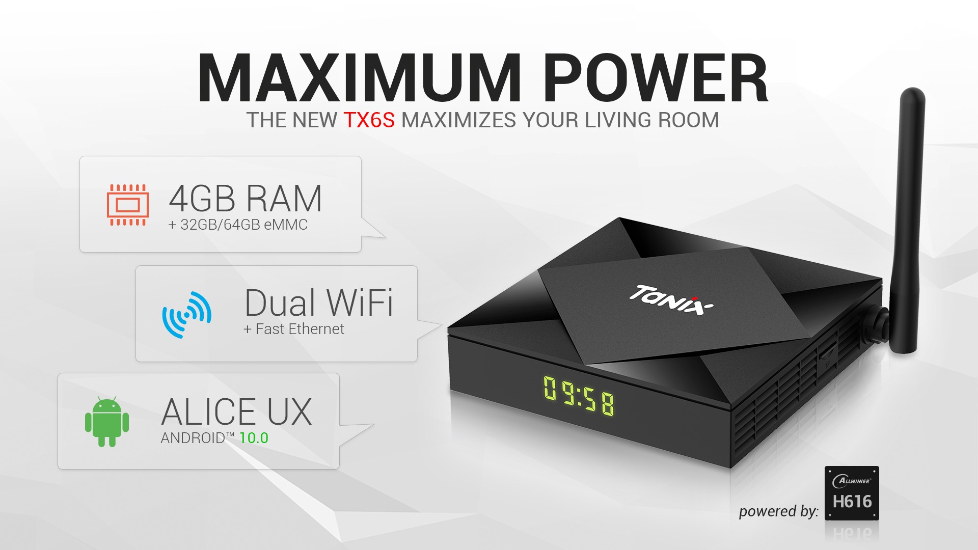 新品TX6S 4G Allwinner H616 双wifi android10.0 蓝牙电视机顶盒详情图3