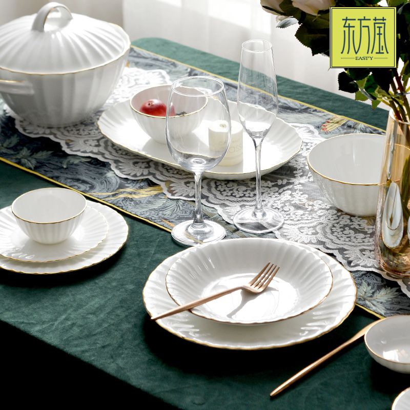 Ceramic bowls, gift bowls, bone China bowls, tableware, gift sets, bowl, plate and dish sets, bone China plates, bone China bowls, solid-color tableware with gold edges