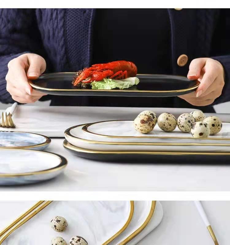 Nordic ins creative and simple marble-patterned ceramic plates, oval plates, steak plates, home storage, jewelry plates, trays detail image 9