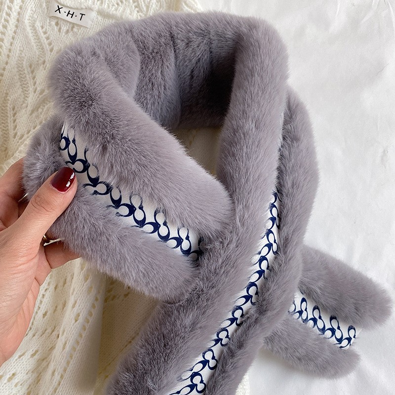 简爱丝缘泫雅风秋冬保暖毛毛围巾冬季韩版百搭装饰懒兔毛手感学生围脖交叉详情图16