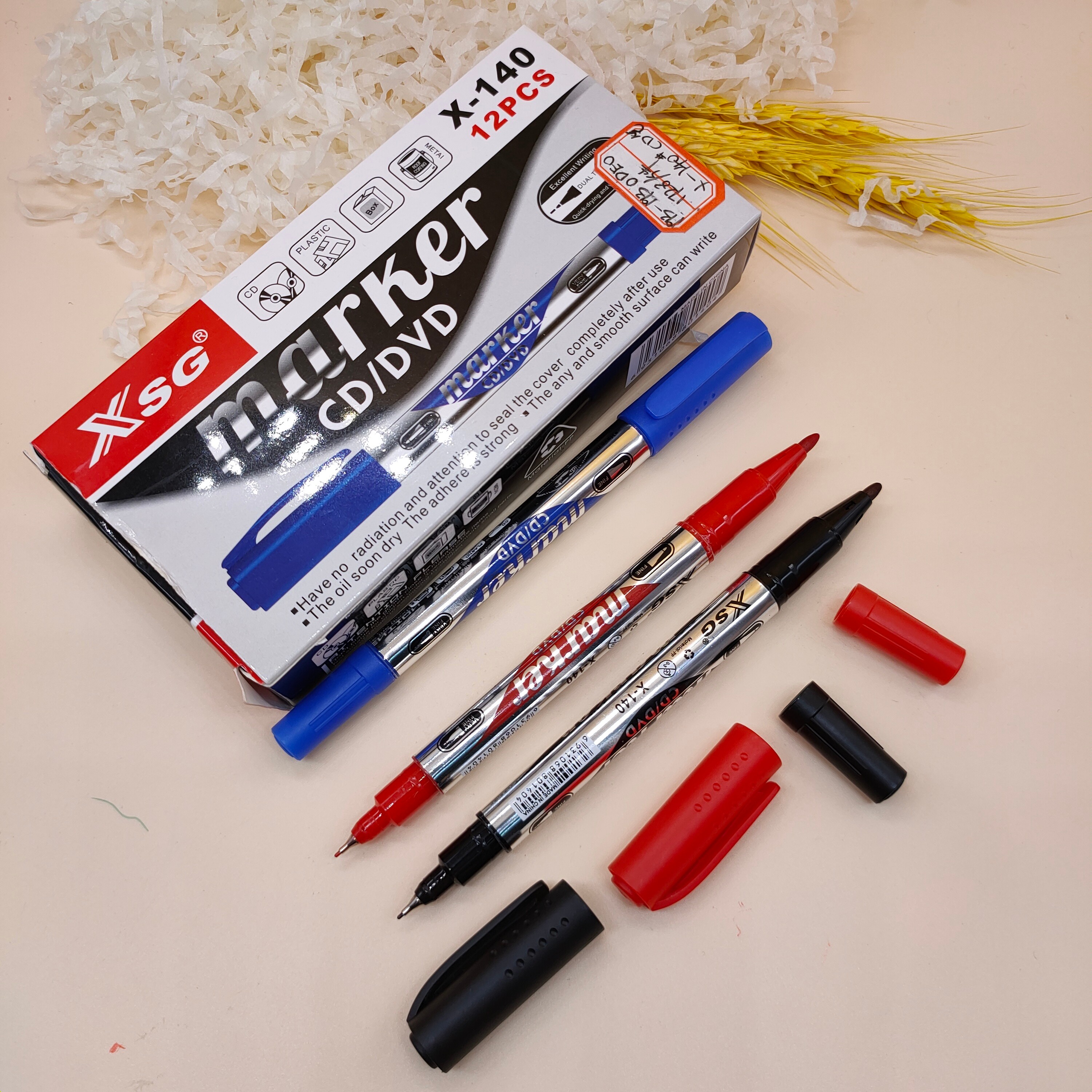 记号笔黑色小双头粗细油性美术勾线笔蓝红色彩色装 CD光盘笔  标记笔书写工具详情1