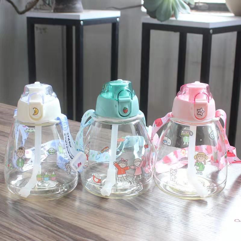 Large-capacity water cup, cute Instagram water bottle for girls, portable straw cup, plastic student water cup for fitness and sports, large-bellied cup details Picture