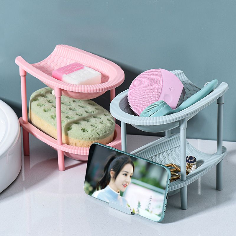 Double-layer storage and organization rack, bathroom and kitchen storage rack, student dormitory bookshelf, cosmetics desktop storage rack full figure