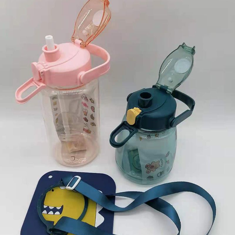 Large-capacity water cup, cute Instagram water bottle for girls, portable straw cup, plastic student water cup for fitness and sports, large-bellied cup Item Picture