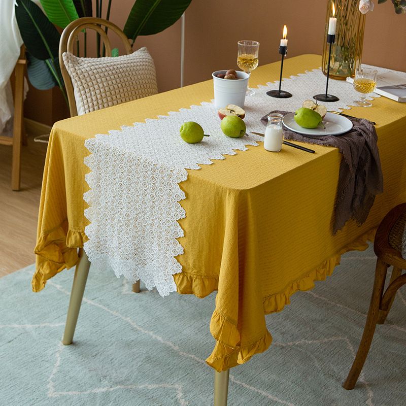 木耳边提花桌布水洗布艺多尺寸可选现代简约风格纯色百搭餐桌台布图