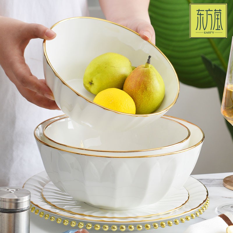 陶瓷碗礼品碗骨瓷餐具碗盘碟套装家用后厨陶瓷骨瓷餐具套装纯色陶瓷镶金边简约风欧式餐具套装详情8