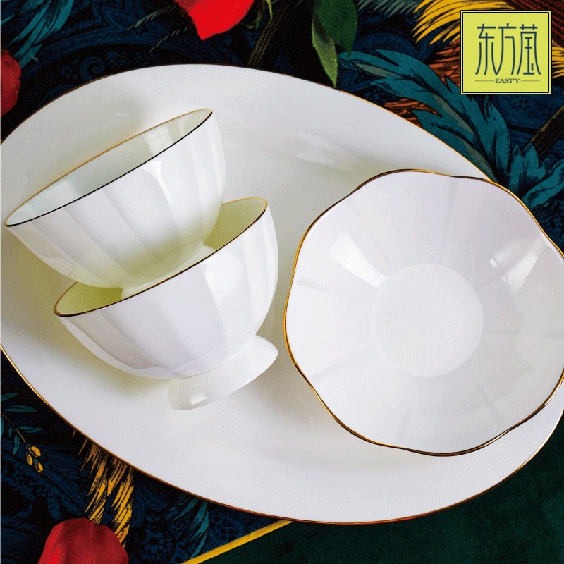 Ceramic bowl gift bowl set, tableware in bowls, ceramic plates, ceramic tableware, bone China tableware set, bowl, plate and dish set, bone China solid color ceramic with gold edge detail image 5