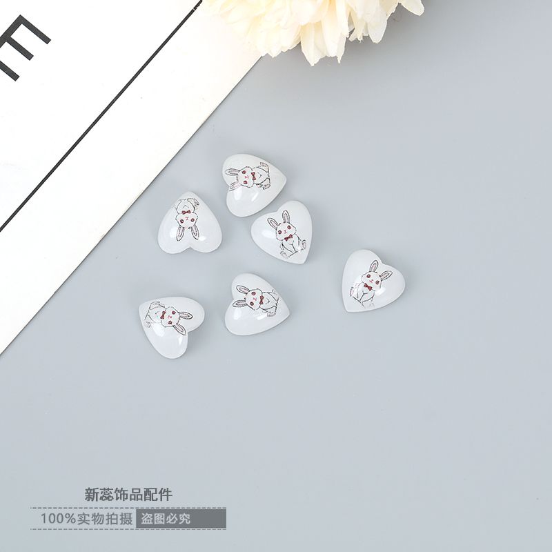Best-selling ins heart-shaped 14 acrylic printed bear smiley face rabbit epoxy resin non-odorous hair clip earrings diy jewelry accessories details Picture