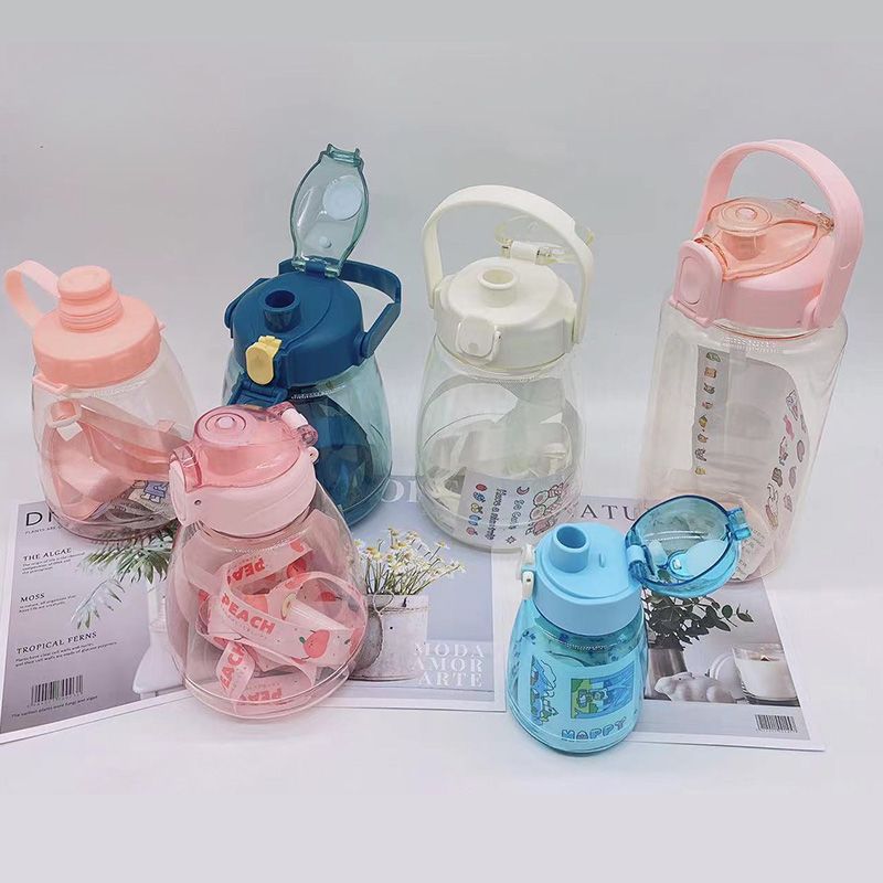 Large-capacity water cup, cute Instagram water bottle for girls, portable straw cup, plastic student water cup for fitness and sports, large-bellied cup full figure