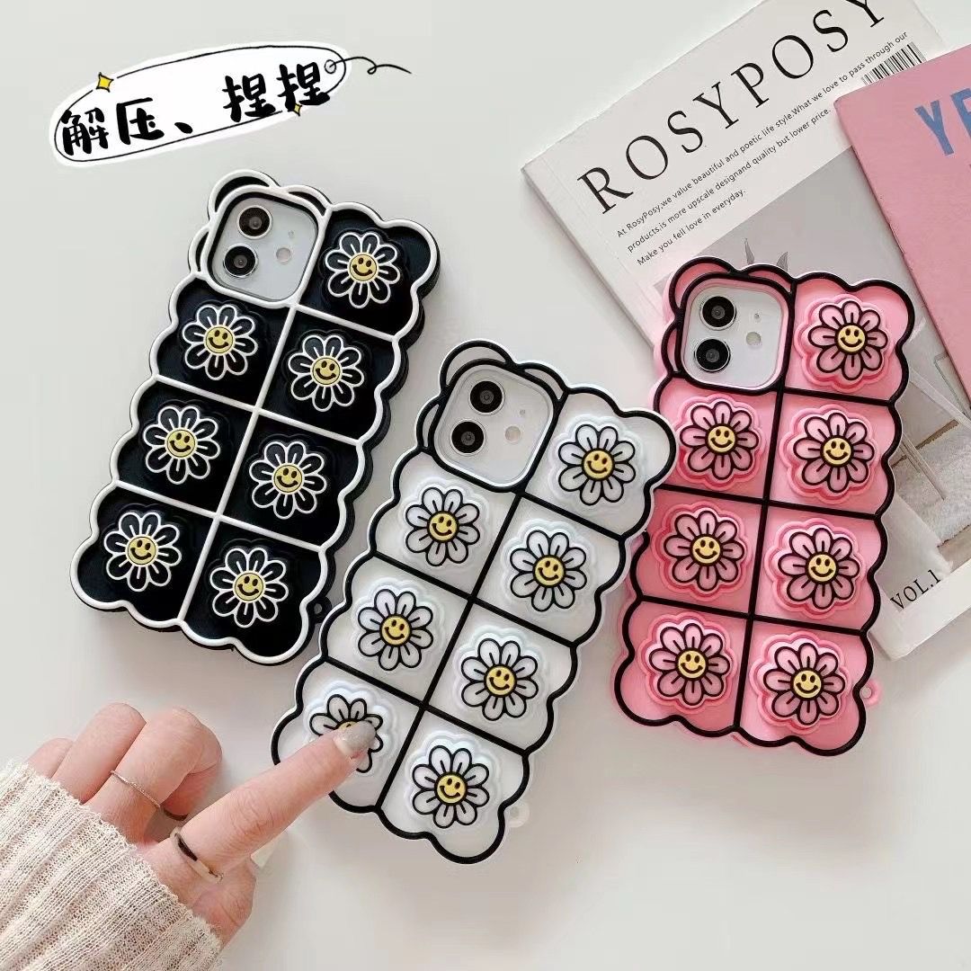 减压泡泡手机壳笑脸太阳花硅胶保护套 iPhone13 手机壳 灭鼠先锋