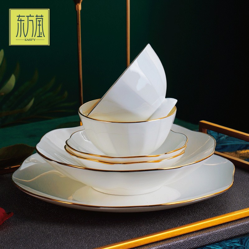 Ceramic bowl gift bowl set, tableware in bowls, ceramic plates, ceramic tableware, bone China tableware set, bowl, plate and dish set, bone China solid color ceramic with gold edge detail image 4