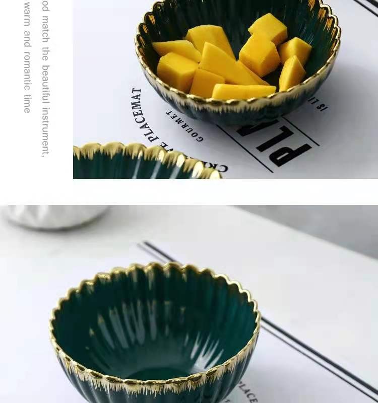 Nordic modern home furnishing, golden edge chrysanthemum plate, creative retro ceramic tableware, oval plate, soup bowl, salad bowl, flavor plate detail image 2