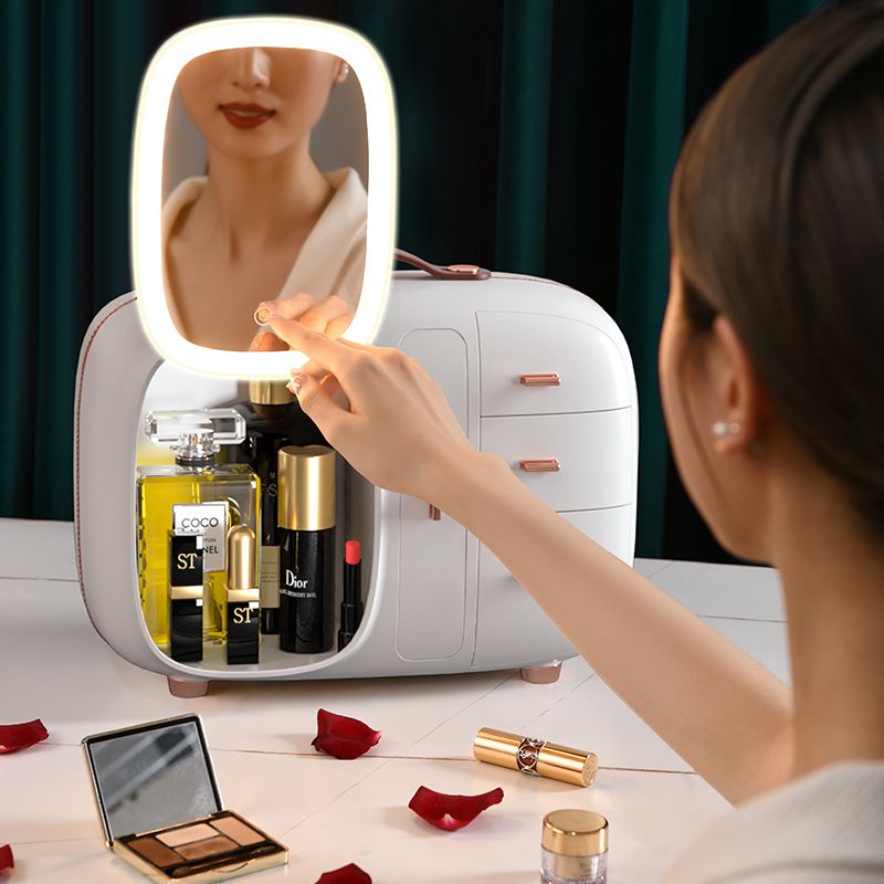 Internet-famous cosmetics storage box, shelf, jewelry with mirror, makeup mirror integrated, cosmetics and skin care products storage, makeup box details Picture
