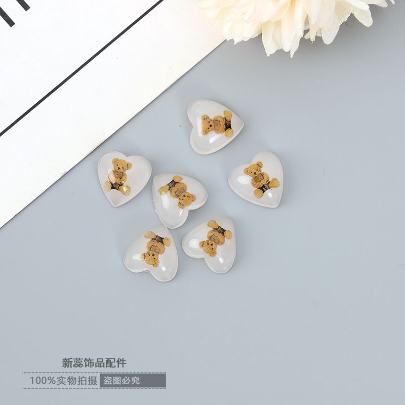 Best-selling ins heart-shaped 14 acrylic printed bear smiley face rabbit epoxy resin non-odorous hair clip earrings diy jewelry accessories Item Picture