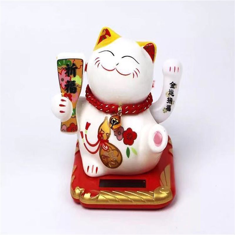 South Tower cute ceramic blessing solar rocker cat