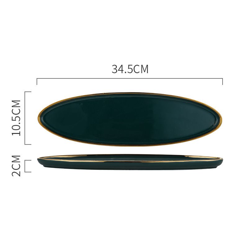 Nordic gold-edge ceramic tableware, dark green square bowls and plates, steak plates, dessert plates, salad bowls, hotel storage plates, trays