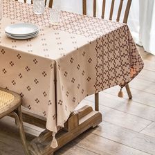 南法波点十字欧式简约餐厅百搭家居台布家用布艺全棉印花流苏桌布