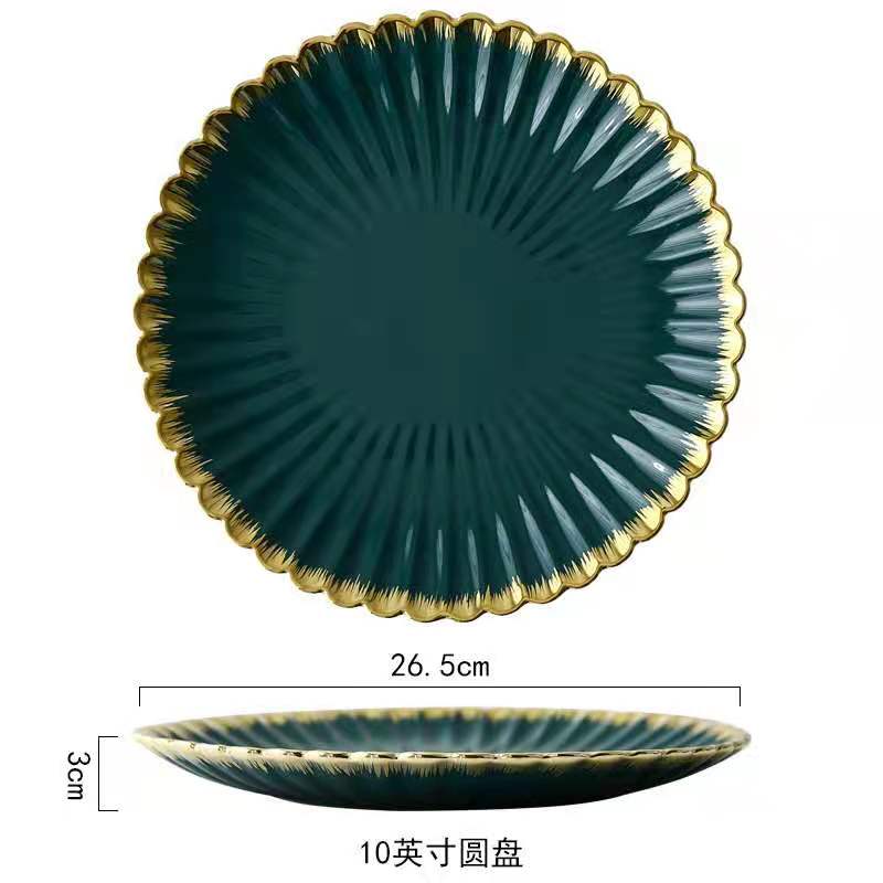 Nordic modern home furnishing, golden edge chrysanthemum plate, creative retro ceramic tableware, oval plate, soup bowl, salad bowl, flavor plate Application Scenario
