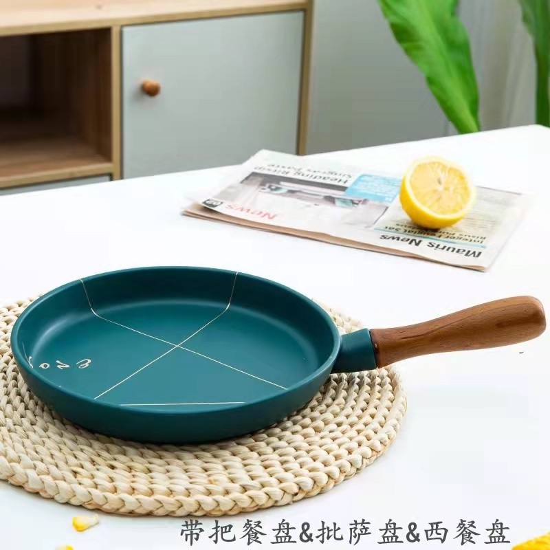 北欧轻奢陶瓷餐具哑光法拉绿绿陶瓷碗沙拉碗西餐盘子牛排盘详情图9