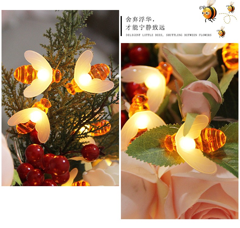 Led creative little bee light string, Christmas festival battery box, colored light string, flashing light, bedroom, courtyard, party decoration detail image 2
