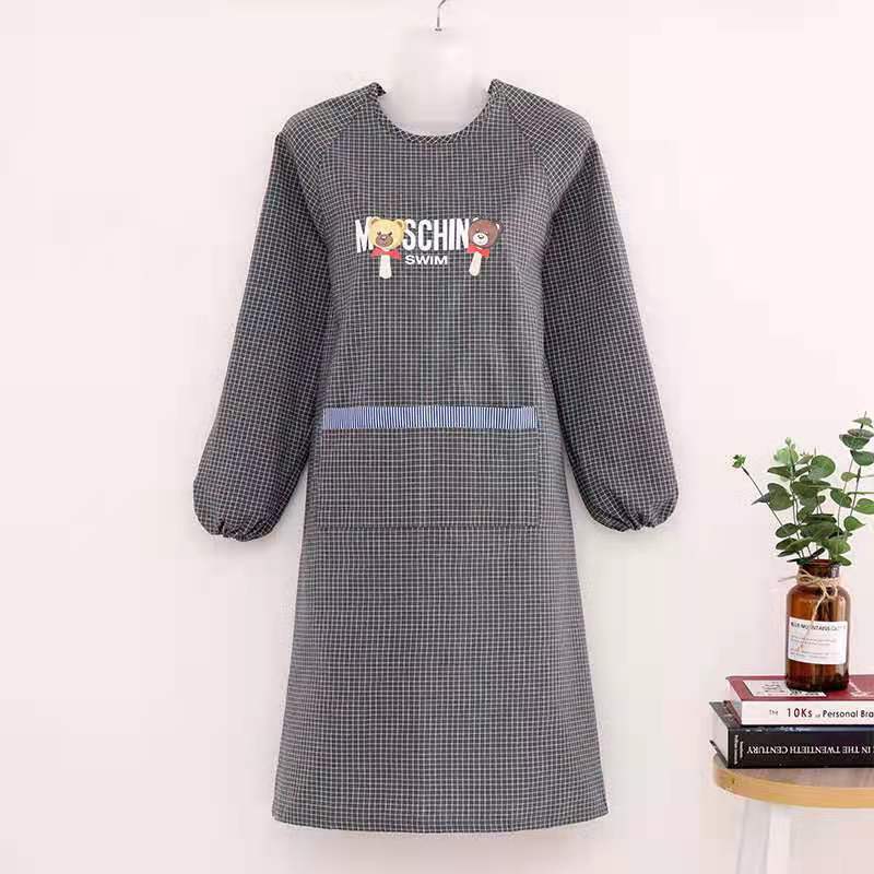 Home kitchen apron, colorful cotton long-sleeved anti-stain cover-up, fabric cotton check, new reverse dressing custom cover-up with logo printing