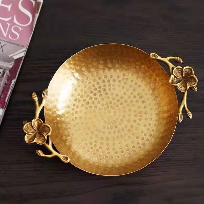 印度进口手工黄铜手锤纹梅花复古收纳装饰盘 美式果盘 首饰盘摆件