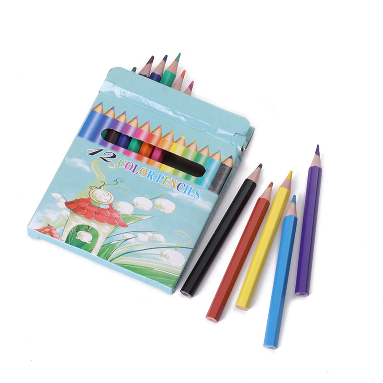彩色绘图铅笔 色彩饱满均匀 美术画笔短款12色