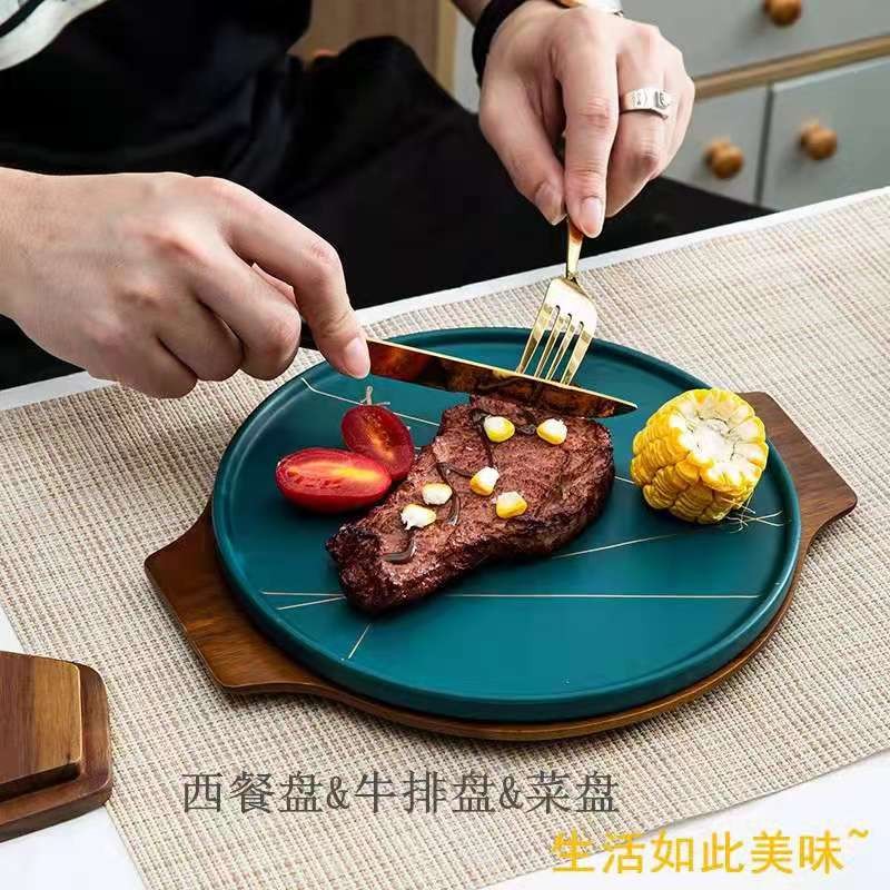 北欧轻奢陶瓷餐具哑光法拉绿绿陶瓷碗沙拉碗西餐盘子牛排盘详情图4